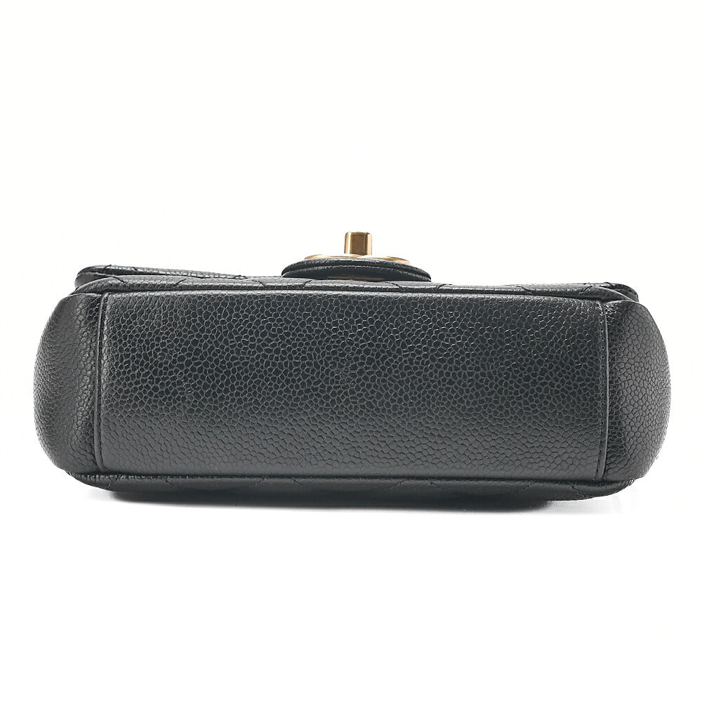 CHANEL Caviar Skin Mini Matelasse Turn Lock Thick Chain Shoulder Black Gold-Tone Hardware, Pre-Owned