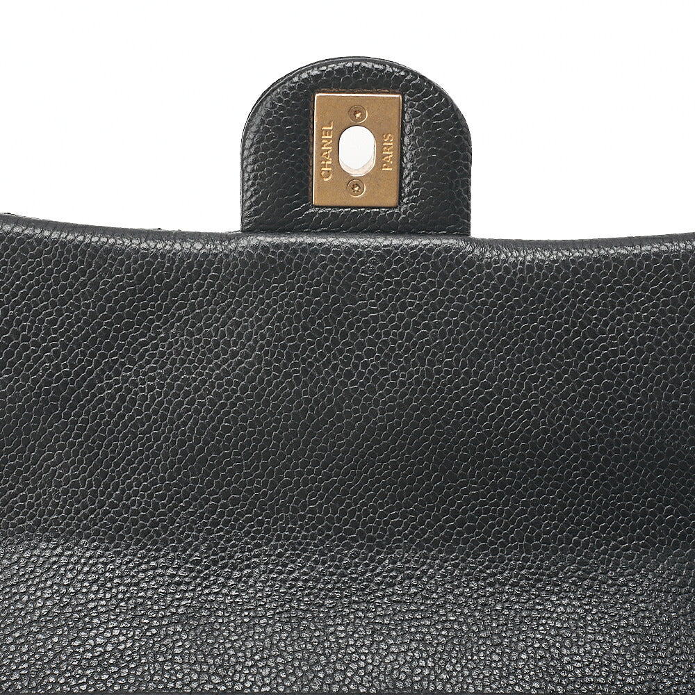 CHANEL Caviar Skin Mini Matelasse Turn Lock Thick Chain Shoulder Black Gold-Tone Hardware, Pre-Owned