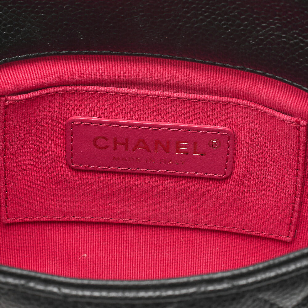 CHANEL Caviar Skin Mini Matelasse Turn Lock Thick Chain Shoulder Black Gold-Tone Hardware, Pre-Owned