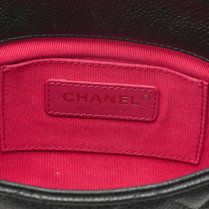 CHANEL Caviar Skin Mini Matelasse Turn Lock Thick Chain Shoulder Black Gold-Tone Hardware, Pre-Owned