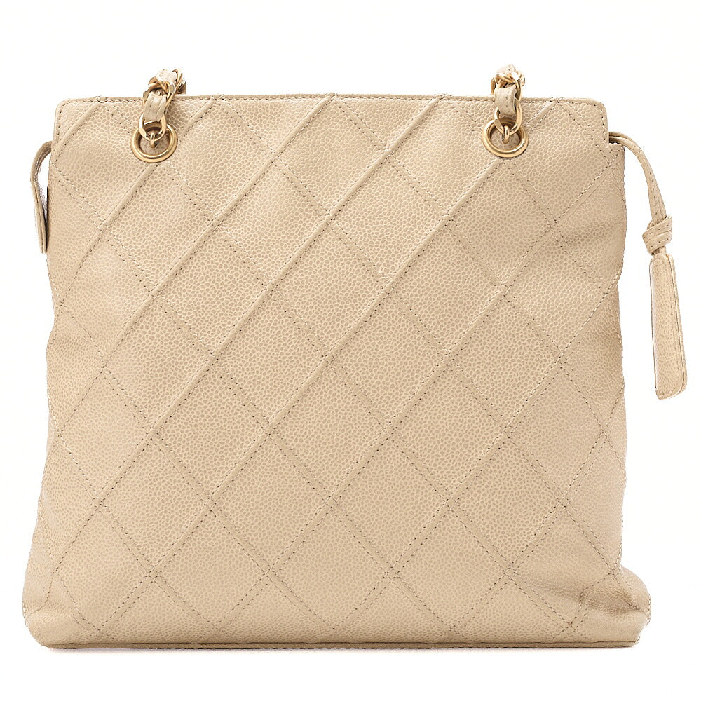 CHANEL Chanel Matelasse Plate Charm Chain Shoulder Caviar Skin Beige Gold-Tone Hardware, Pre-Owned