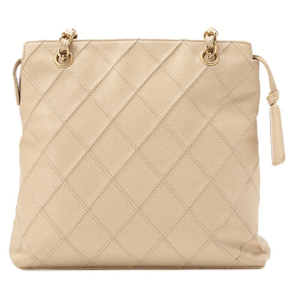 CHANEL Chanel Matelasse Plate Charm Chain Shoulder Caviar Skin Beige Gold-Tone Hardware, Pre-Owned