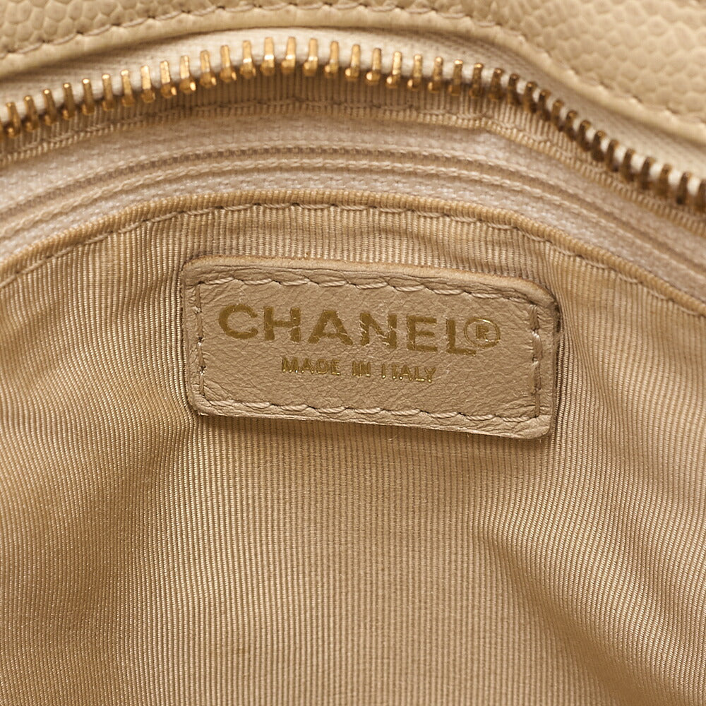 CHANEL Chanel Matelasse Plate Charm Chain Shoulder Caviar Skin Beige Gold-Tone Hardware, Pre-Owned