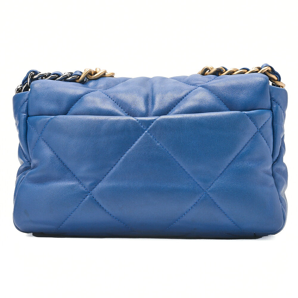 CHANEL Lambskin Matelasse CHANEL 19 2WAY Chain Shoulder Blue Gold x Silver-Tone Hardware, Pre-Owned