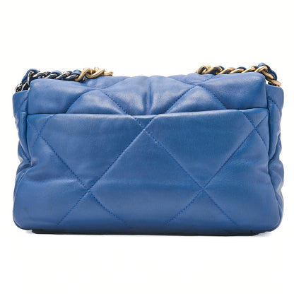 CHANEL Lambskin Matelasse CHANEL 19 2WAY Chain Shoulder Blue Gold x Silver-Tone Hardware, Pre-Owned