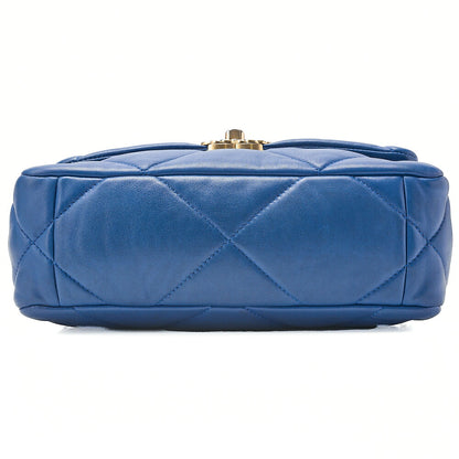 CHANEL Lambskin Matelasse CHANEL 19 2WAY Chain Shoulder Blue Gold x Silver-Tone Hardware, Pre-Owned