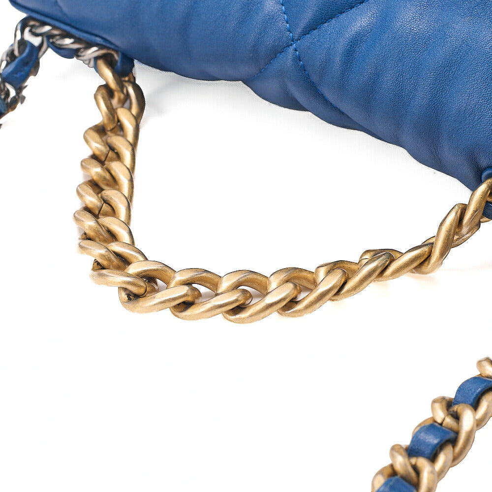 CHANEL Lambskin Matelasse CHANEL 19 2WAY Chain Shoulder Blue Gold x Silver-Tone Hardware, Pre-Owned