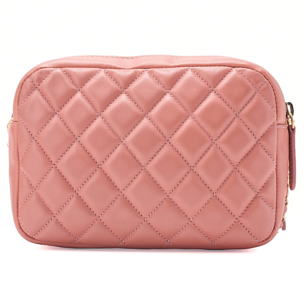 CHANEL Calfskin Matelasse Coco Mark Double Chain Shoulder Pink Beige Gold-Tone Hardware, Pre-Owned