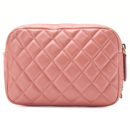 CHANEL Calfskin Matelasse Coco Mark Double Chain Shoulder Pink Beige Gold-Tone Hardware, Pre-Owned