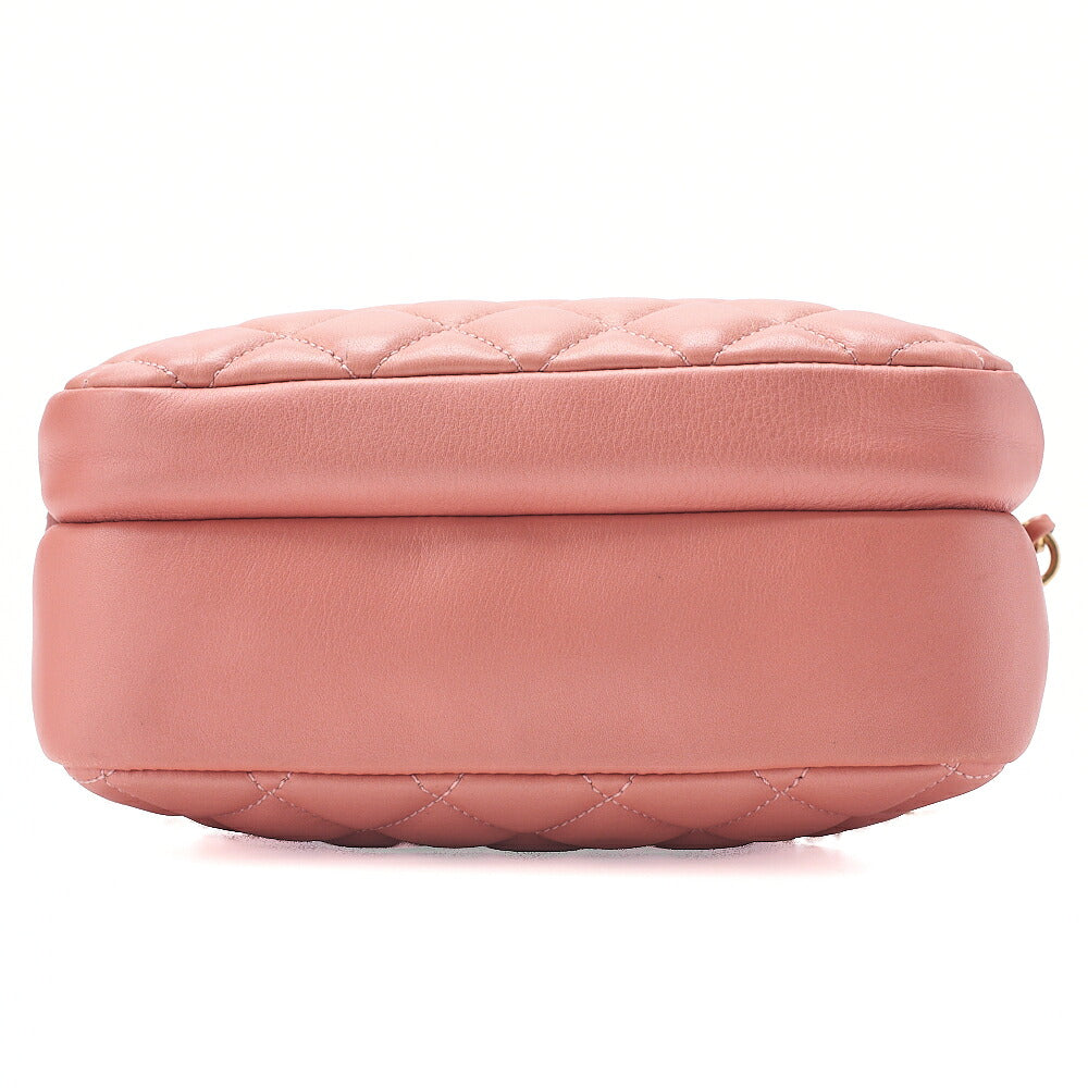 CHANEL Calfskin Matelasse Coco Mark Double Chain Shoulder Pink Beige Gold-Tone Hardware, Pre-Owned
