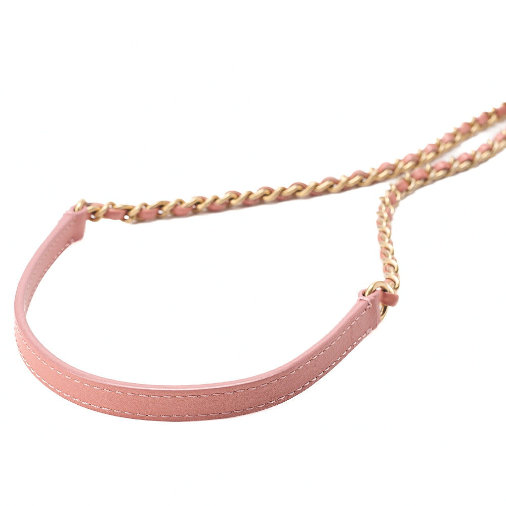 CHANEL Calfskin Matelasse Coco Mark Double Chain Shoulder Pink Beige Gold-Tone Hardware, Pre-Owned