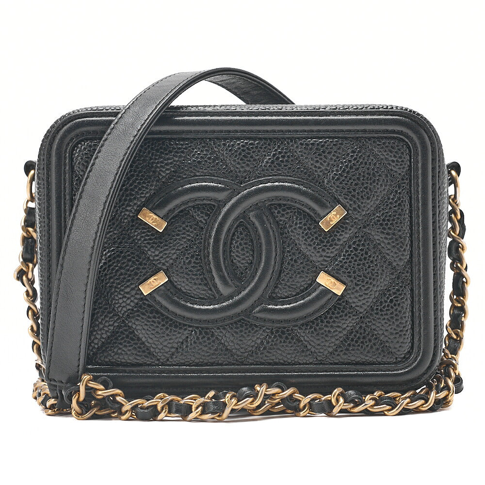 CHANEL Caviar Skin CC Filigree Mini Shoulder Bag Coco Mark Black Gold-Tone Hardware, Pre-Owned