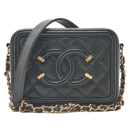 CHANEL Caviar Skin CC Filigree Mini Shoulder Bag Coco Mark Black Gold-Tone Hardware, Pre-Owned