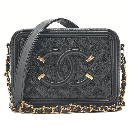 CHANEL Caviar Skin CC Filigree Mini Shoulder Bag Coco Mark Black Gold-Tone Hardware, Pre-Owned