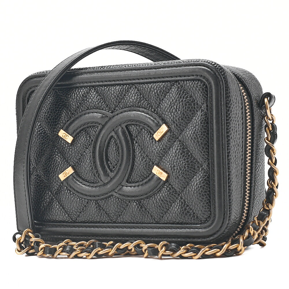 CHANEL Caviar Skin CC Filigree Mini Shoulder Bag Coco Mark Black Gold-Tone Hardware, Pre-Owned