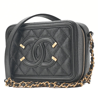 CHANEL Caviar Skin CC Filigree Mini Shoulder Bag Coco Mark Black Gold-Tone Hardware, Pre-Owned