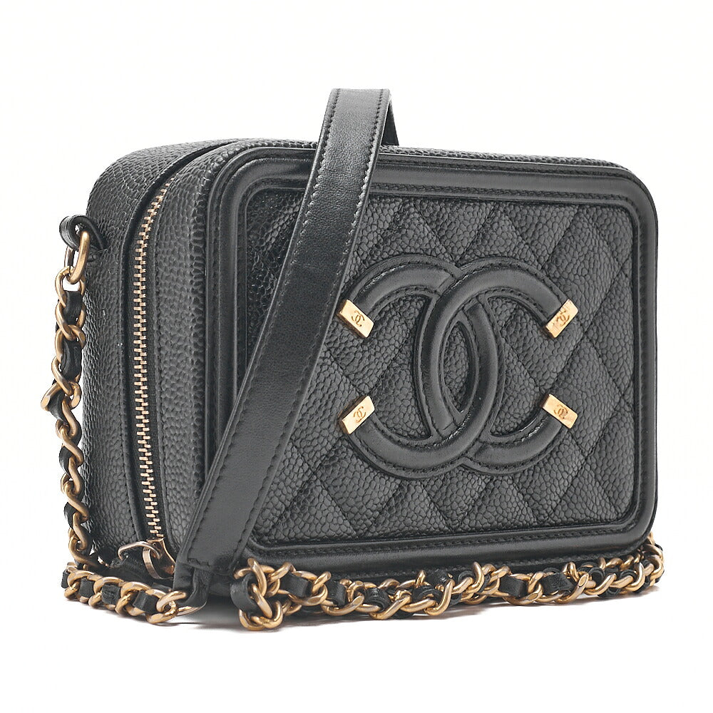 CHANEL Caviar Skin CC Filigree Mini Shoulder Bag Coco Mark Black Gold-Tone Hardware, Pre-Owned