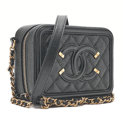 CHANEL Caviar Skin CC Filigree Mini Shoulder Bag Coco Mark Black Gold-Tone Hardware, Pre-Owned