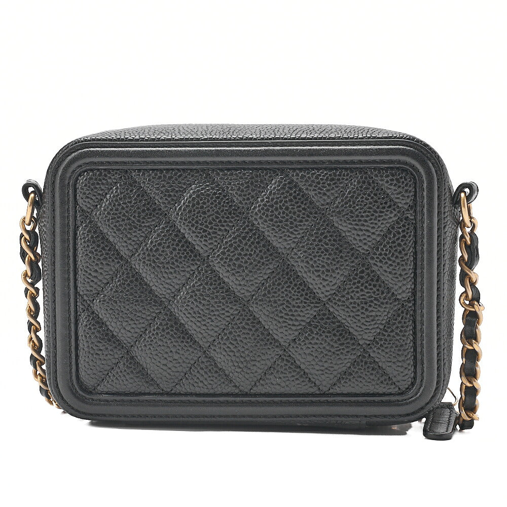 CHANEL Caviar Skin CC Filigree Mini Shoulder Bag Coco Mark Black Gold-Tone Hardware, Pre-Owned