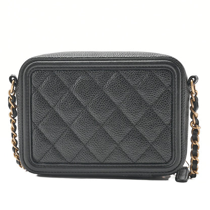 CHANEL Caviar Skin CC Filigree Mini Shoulder Bag Coco Mark Black Gold-Tone Hardware, Pre-Owned