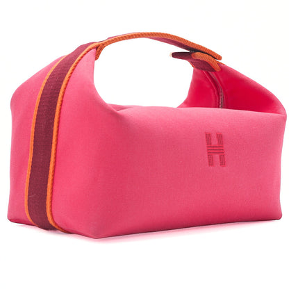 Hermes Hermes Bride  Black GM Canvas Handbag Hibiscus (Pink) Silver-Tone Hardware, Pre-Owned