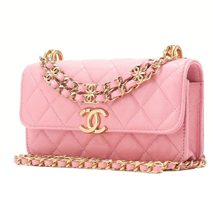 CHANEL Caviar Skin Matelasse Bicolole Chain Wallet Pink Gold-Tone Hardware, Pre-Owned