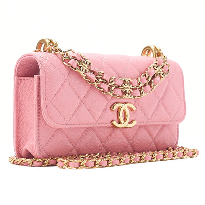 CHANEL Caviar Skin Matelasse Bicolole Chain Wallet Pink Gold-Tone Hardware, Pre-Owned