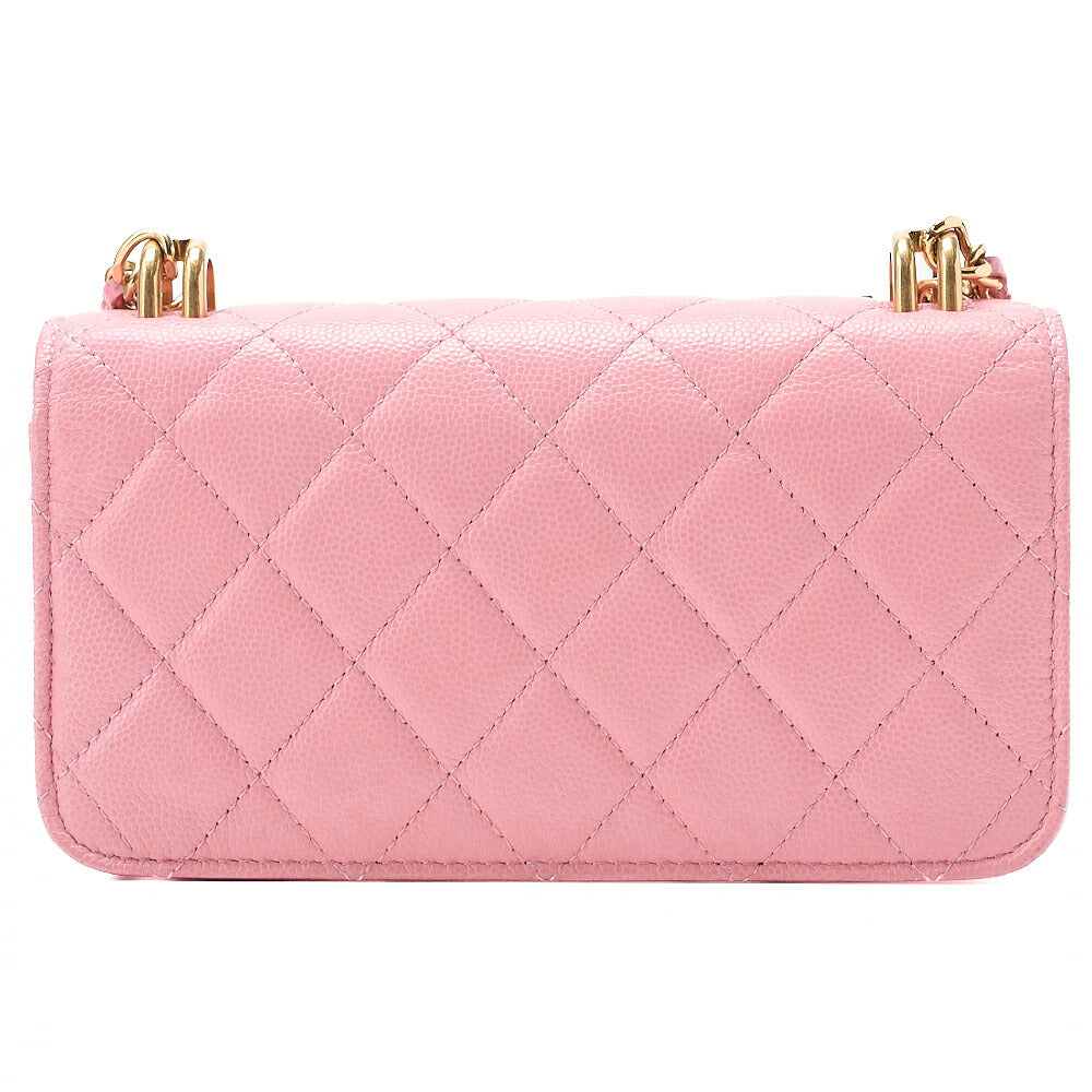 CHANEL Caviar Skin Matelasse Bicolole Chain Wallet Pink Gold-Tone Hardware, Pre-Owned