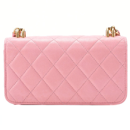 CHANEL Caviar Skin Matelasse Bicolole Chain Wallet Pink Gold-Tone Hardware, Pre-Owned
