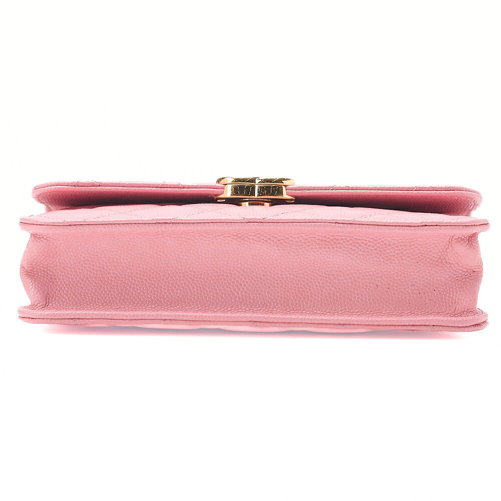 CHANEL Caviar Skin Matelasse Bicolole Chain Wallet Pink Gold-Tone Hardware, Pre-Owned