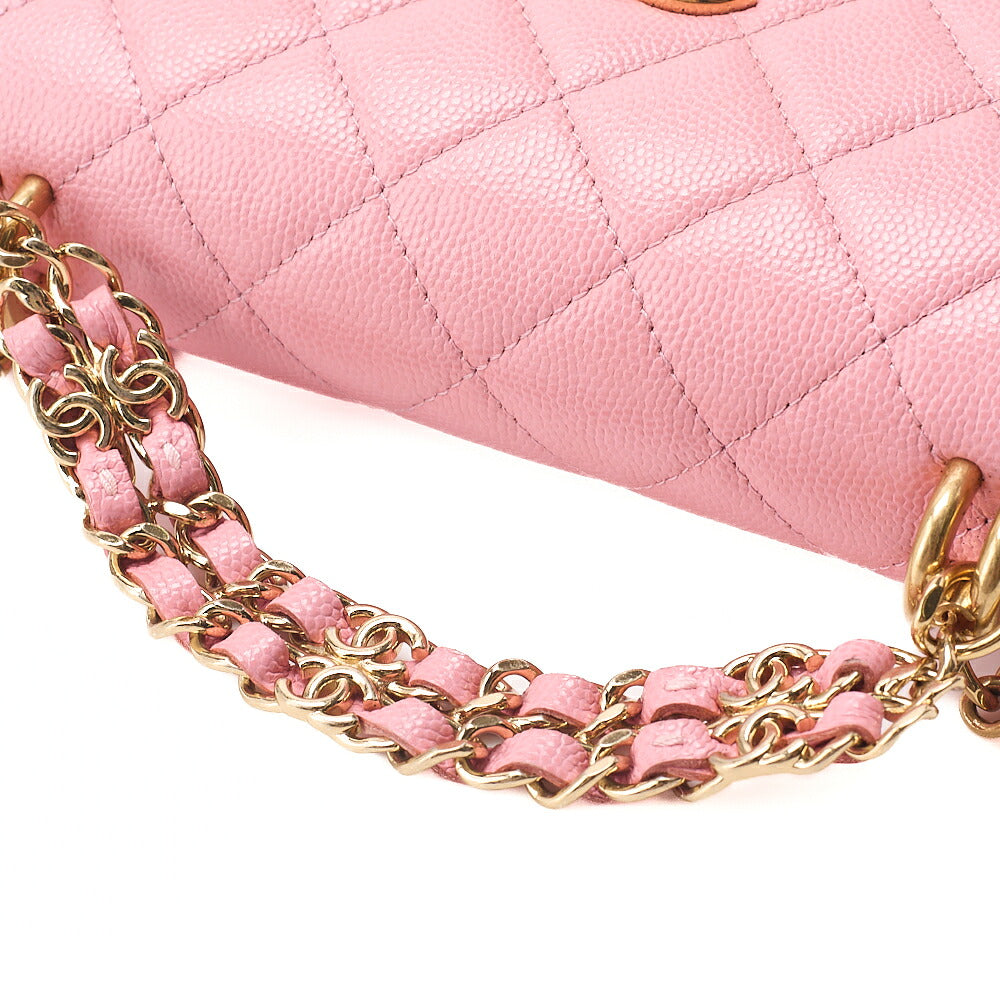 CHANEL Caviar Skin Matelasse Bicolole Chain Wallet Pink Gold-Tone Hardware, Pre-Owned