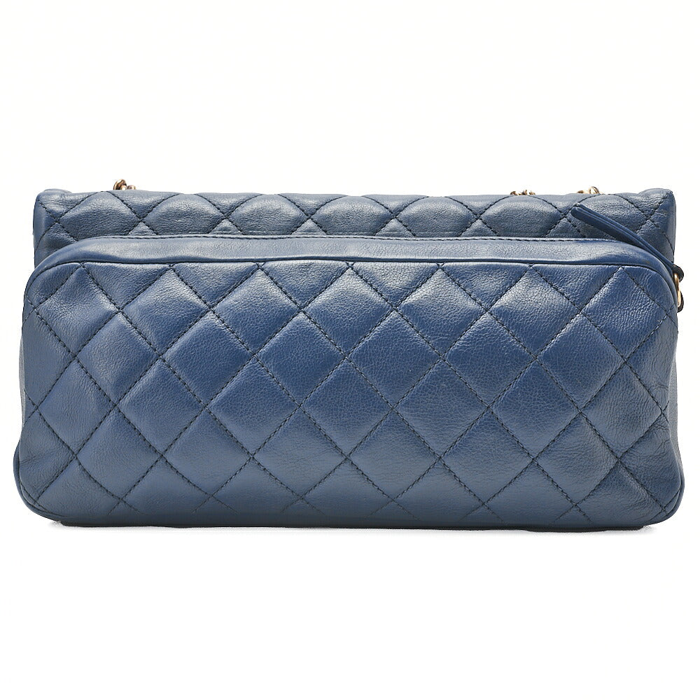 CHANEL Lambskin Matelasse Single Flap Chain Shoulder Bag Navy Gold-Tone Hardware, Pre-Owned