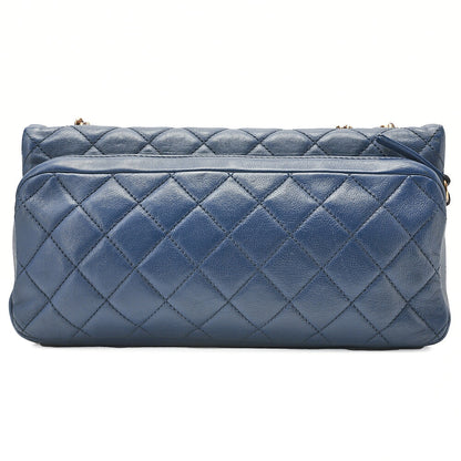 CHANEL Lambskin Matelasse Single Flap Chain Shoulder Bag Navy Gold-Tone Hardware, Pre-Owned