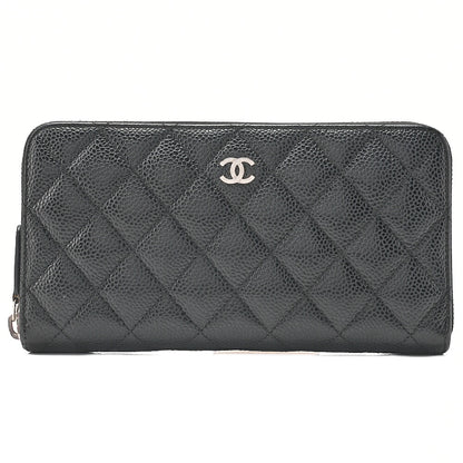 CHANEL Matelasse Round Long Wallet Caviar Skin Black Silver-Tone Hardware, Pre-Owned