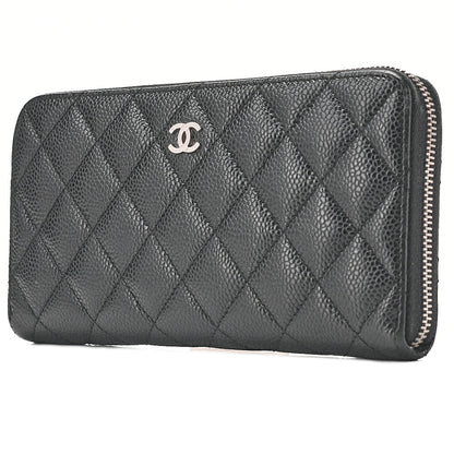 CHANEL Matelasse Round Long Wallet Caviar Skin Black Silver-Tone Hardware, Pre-Owned