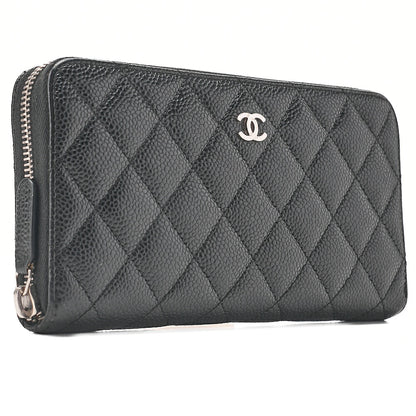 CHANEL Matelasse Round Long Wallet Caviar Skin Black Silver-Tone Hardware, Pre-Owned