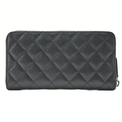 CHANEL Matelasse Round Long Wallet Caviar Skin Black Silver-Tone Hardware, Pre-Owned