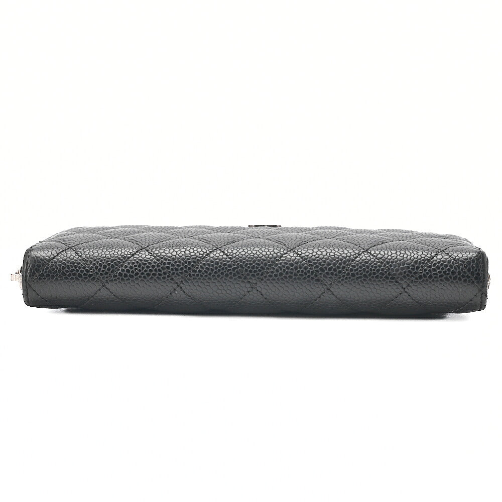 CHANEL Matelasse Round Long Wallet Caviar Skin Black Silver-Tone Hardware, Pre-Owned