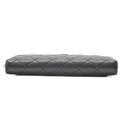 CHANEL Matelasse Round Long Wallet Caviar Skin Black Silver-Tone Hardware, Pre-Owned