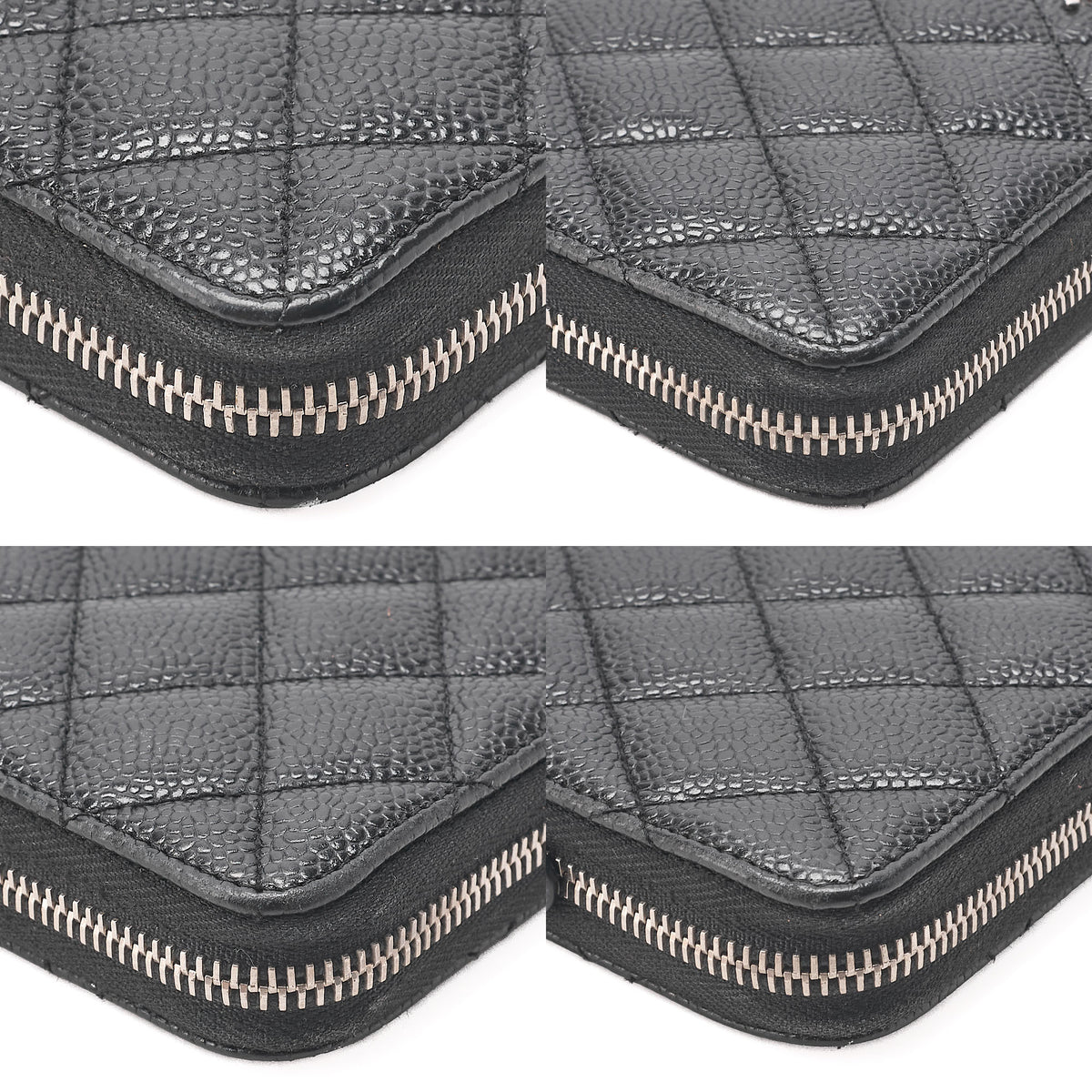 CHANEL Matelasse Round Long Wallet Caviar Skin Black Silver-Tone Hardware, Pre-Owned