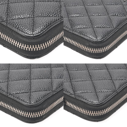 CHANEL Matelasse Round Long Wallet Caviar Skin Black Silver-Tone Hardware, Pre-Owned