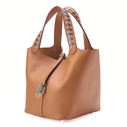 Hermes Hermes Picotan Lock MM Epson Handbag Gold Silver-Tone Hardware, Pre-Owned