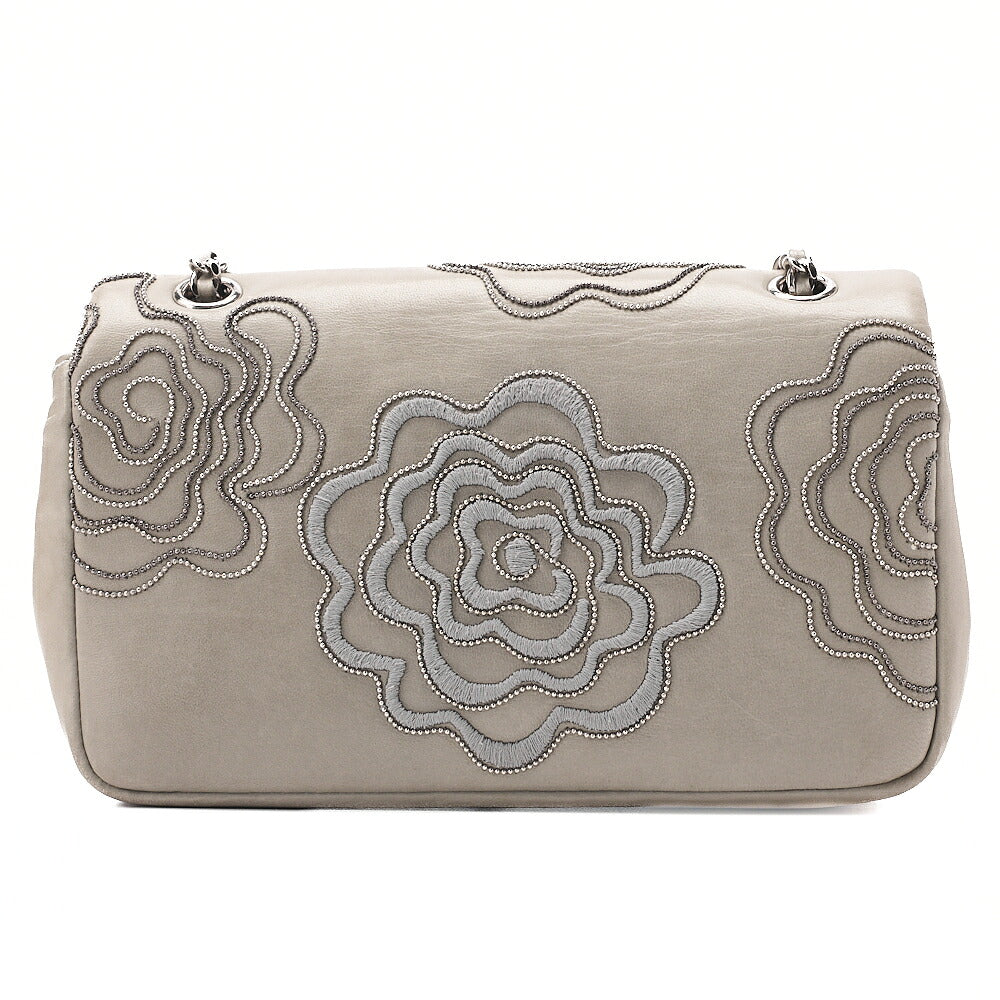 CHANEL Lambskin Camellia X Beazzuff Single Flap Chain Shoulder Bag Gray Silver-Tone Hardware, Pre-Owned