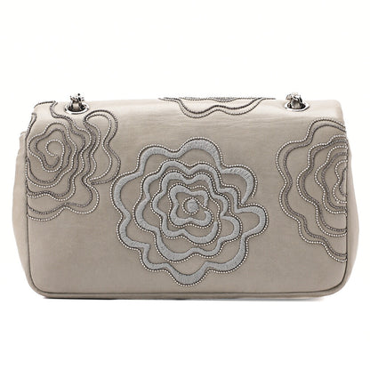 CHANEL Lambskin Camellia X Beazzuff Single Flap Chain Shoulder Bag Gray Silver-Tone Hardware, Pre-Owned
