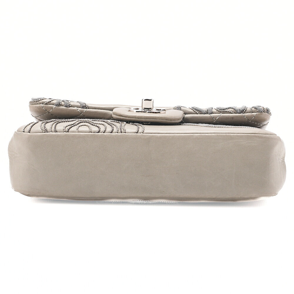CHANEL Lambskin Camellia X Beazzuff Single Flap Chain Shoulder Bag Gray Silver-Tone Hardware, Pre-Owned
