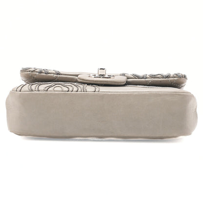 CHANEL Lambskin Camellia X Beazzuff Single Flap Chain Shoulder Bag Gray Silver-Tone Hardware, Pre-Owned
