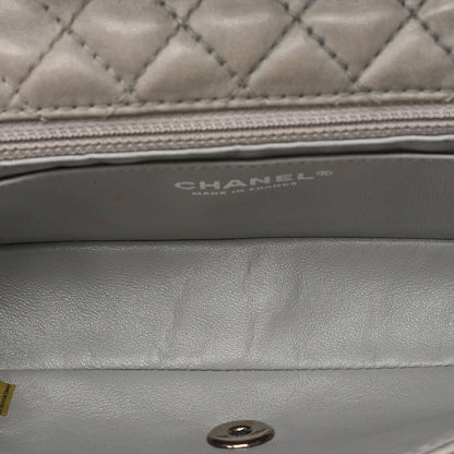 CHANEL Lambskin Camellia X Beazzuff Single Flap Chain Shoulder Bag Gray Silver-Tone Hardware, Pre-Owned