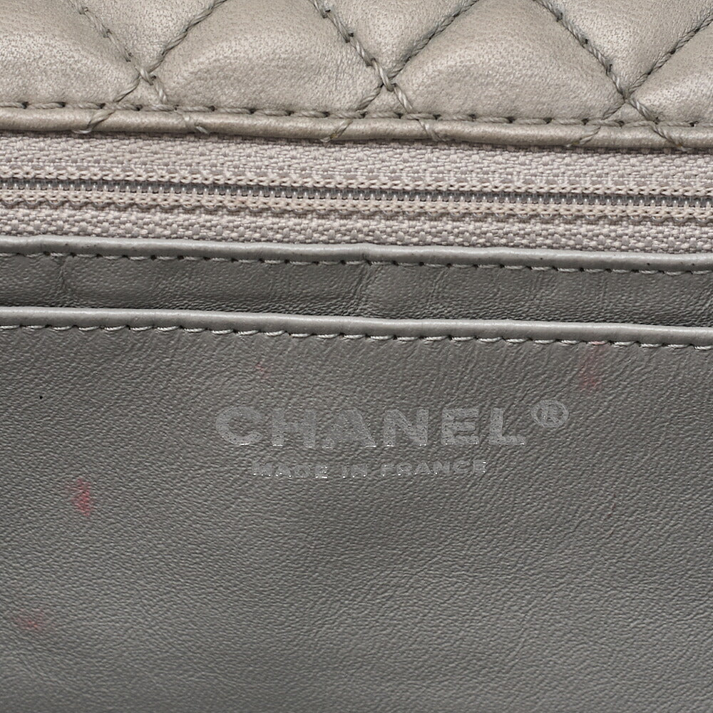 CHANEL Lambskin Camellia X Beazzuff Single Flap Chain Shoulder Bag Gray Silver-Tone Hardware, Pre-Owned