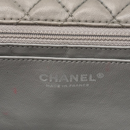 CHANEL Lambskin Camellia X Beazzuff Single Flap Chain Shoulder Bag Gray Silver-Tone Hardware, Pre-Owned