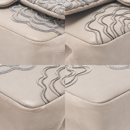 CHANEL Lambskin Camellia X Beazzuff Single Flap Chain Shoulder Bag Gray Silver-Tone Hardware, Pre-Owned